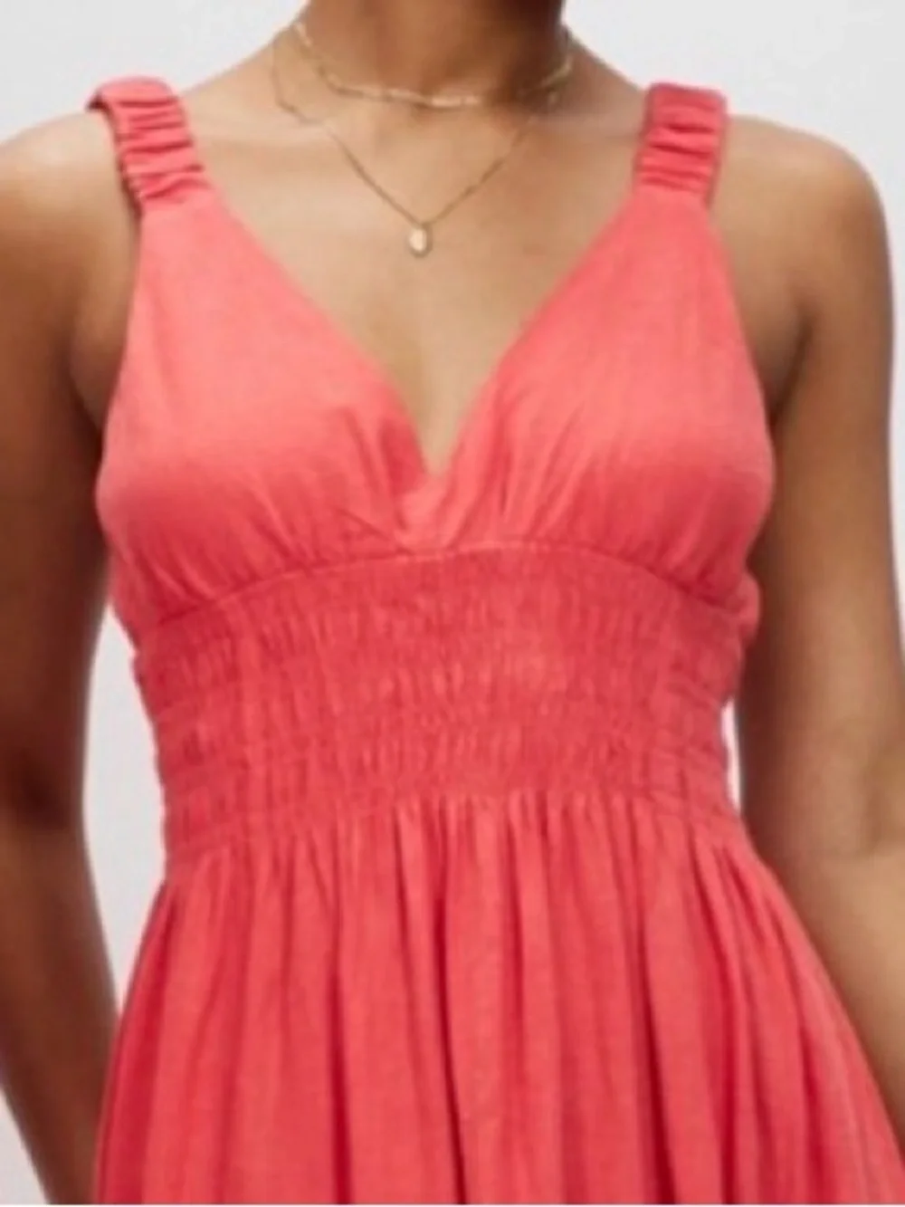 NWT Abercrombie Boho Summer Coral Smocked Linen Scrunchie Strap Maxi Dress XS